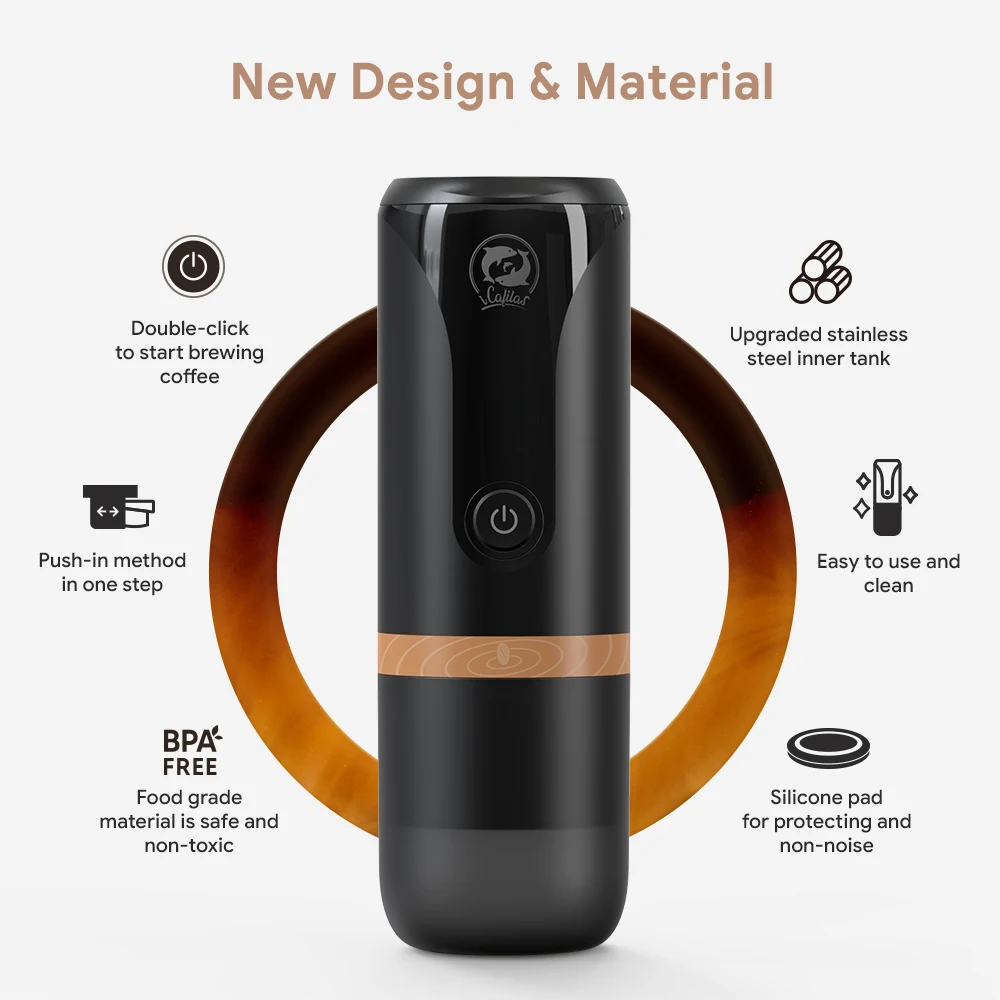 Portable Espresso Coffee Machine 2in 1 Fit Nespresso Capsule Coffee Powder Rechargeable Electric Coffee Maker  For Car & Travel