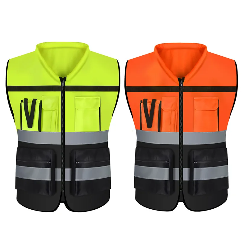 Durable Multi Pocket Workwear Vest With/Without Waistband Strip Protective Clothing Safety For Night Running Factory Unisex