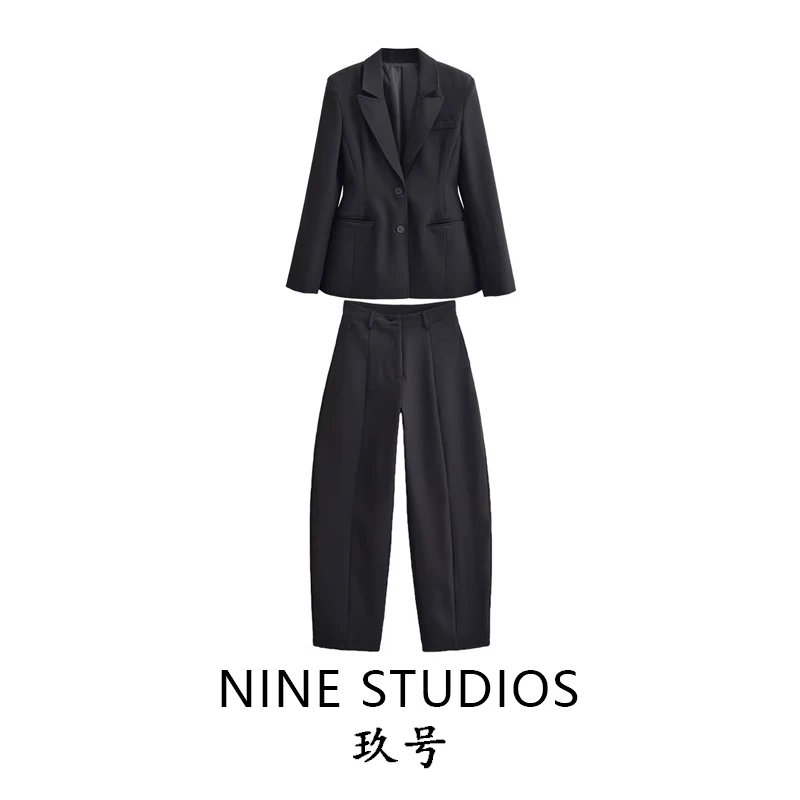 

NINE ZAR женский приталенный костюм Jaet с высокой талией, длинные брюки, комплект Faion, Ele Busin, повседневная осенняя коллекция