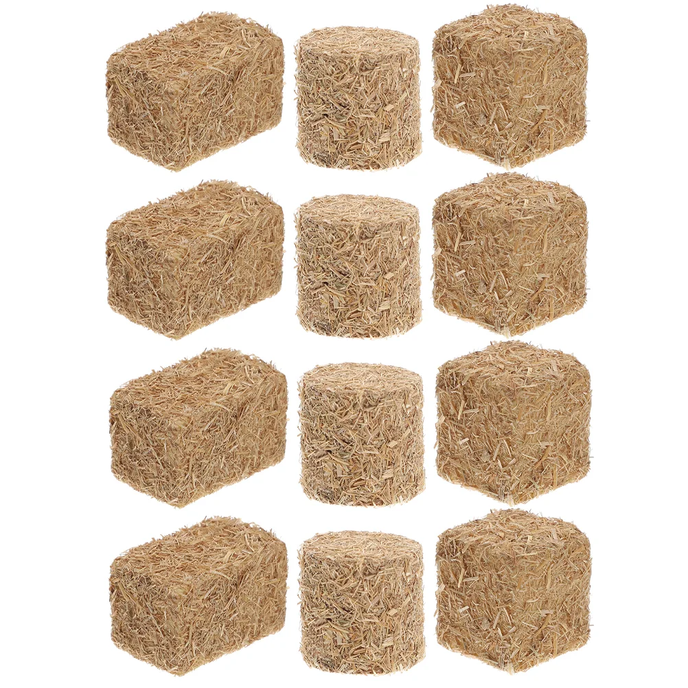 

12 Pcs Accessories Child Fall Outdoor Decor Mini Hay Bales Wood Decoration Garden Haystack