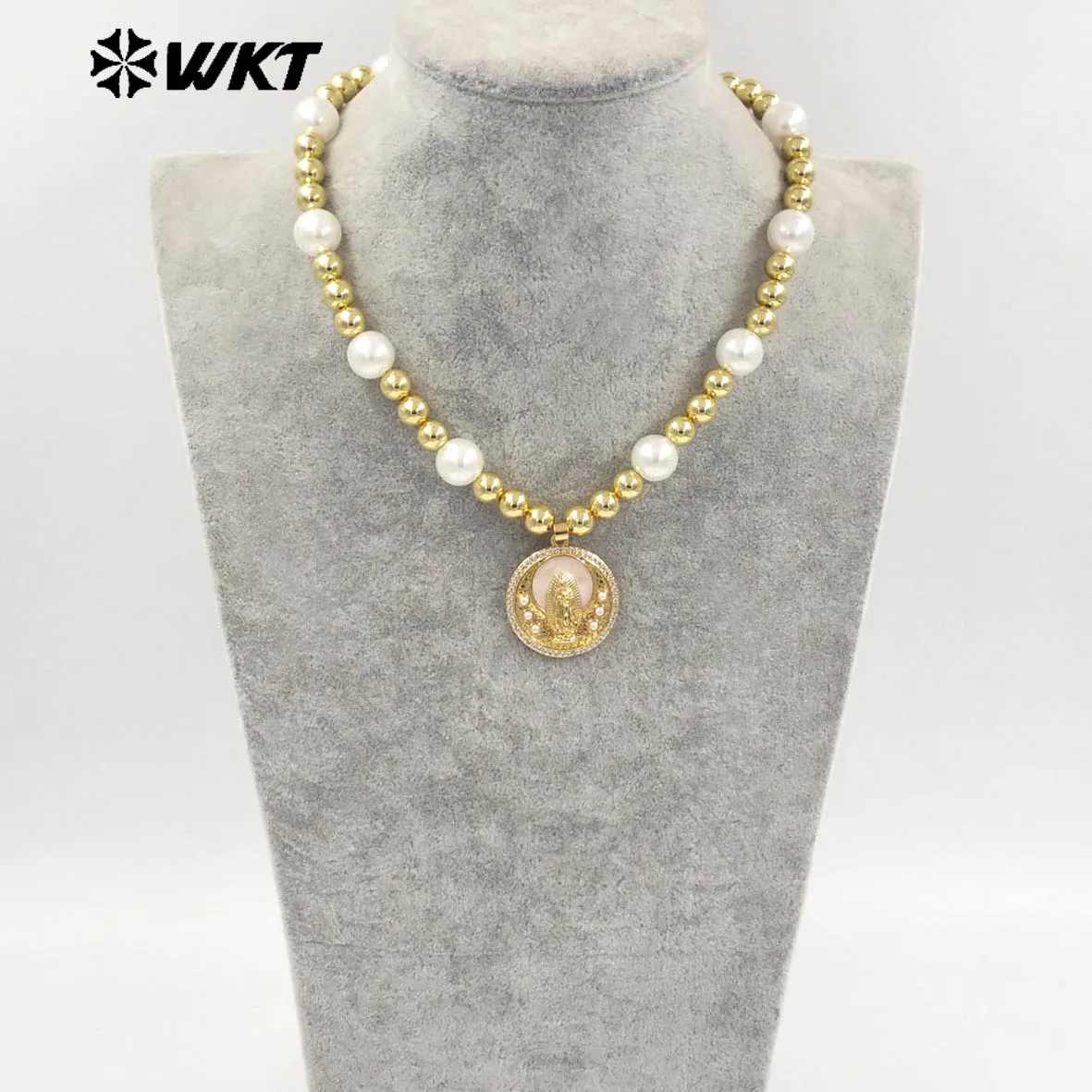 

WT-JN304 Хит продаж: ожерелье из натуральной латуни с позолотой 18K, круглыми бусинами и религиозными бусинами Бодхи, для женщин, в качестве повседневного украшения.