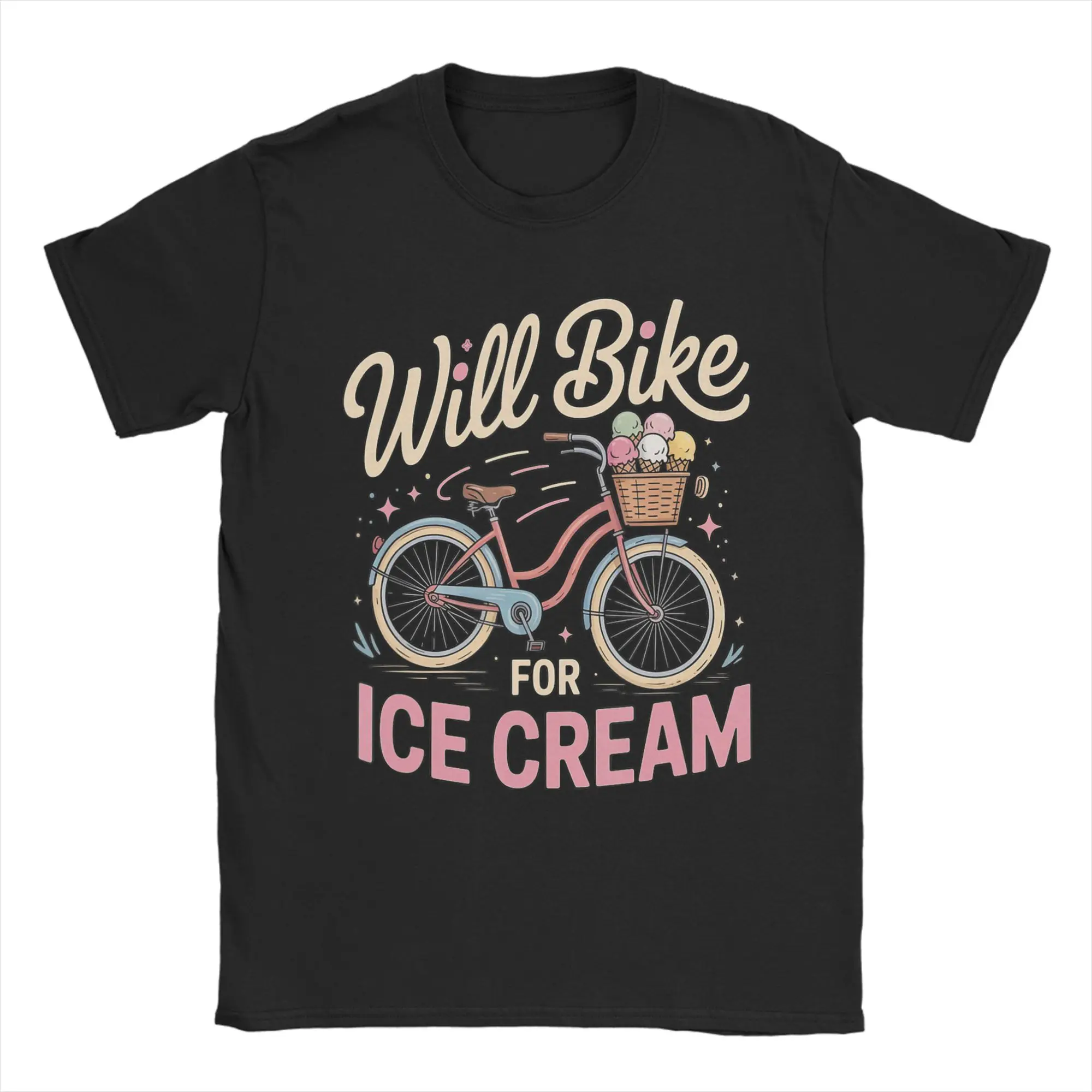 Camiseta masculina will bike for ice cream, 100% algodão, casual, gola redonda, amante de bicicleta, camiseta de manga curta, nova