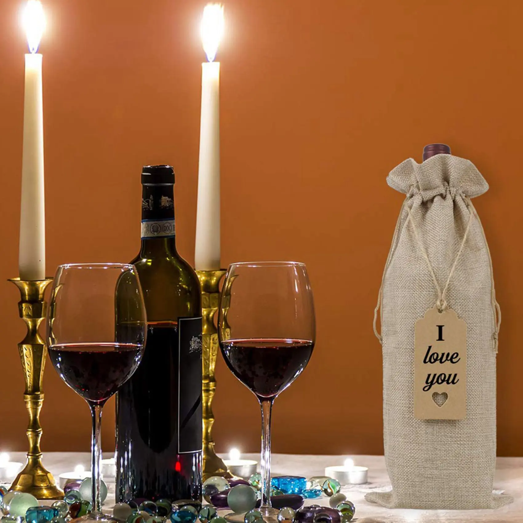 AB33-Burlap Wine Bags Wine Gift Bags With Drawstrings, Single Reusable Wine Bottle Covers With Ropes And Tags (30 Pcs)