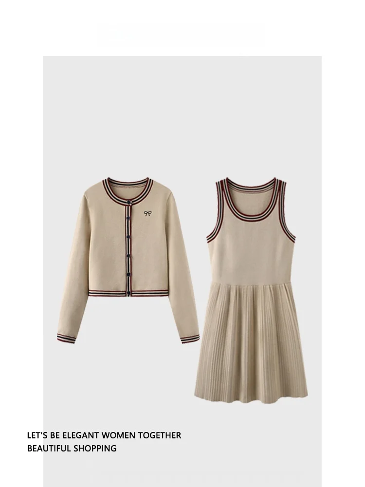 Set due pezzi Dr Cardigan lavorato a maglia primaverile Abbigliamento donna Gonna gilet Tagl Lungo Sve rotondo Ne Faion Ensemble