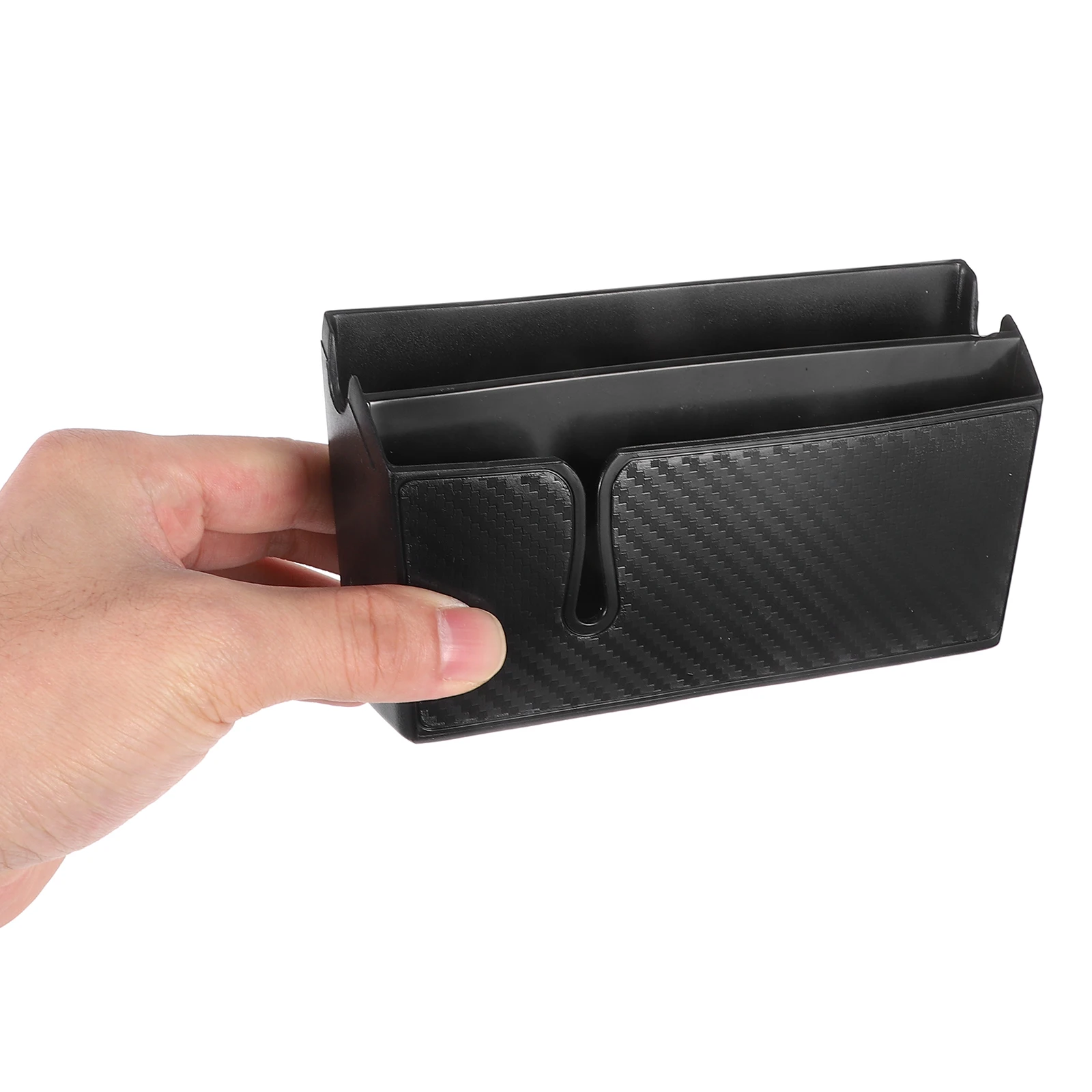 

Double Layer Car Organizer Self-Adhesive Dashboard Armrest Door Pocket Size L Black Durable Material 250g Capacity Easy to Stick