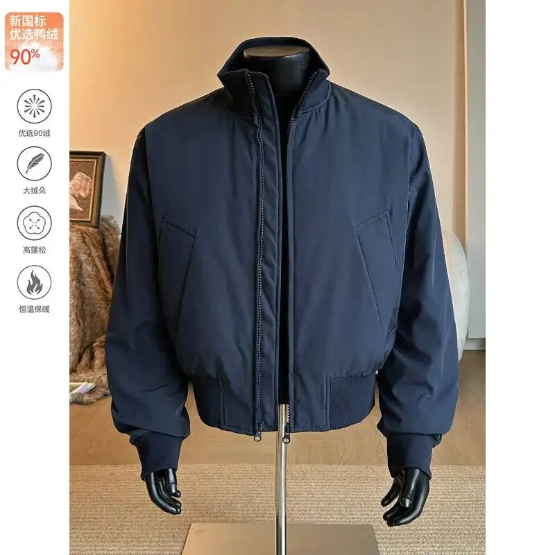 Jaket Penerbangan Gaya Amerika Pria, Mantel Bulu Angsa Putih, Desain Pendek, Hangat untuk Musim Dingin, Tidak Tebal, Pakaian Luar untuk Berbagai Situasi