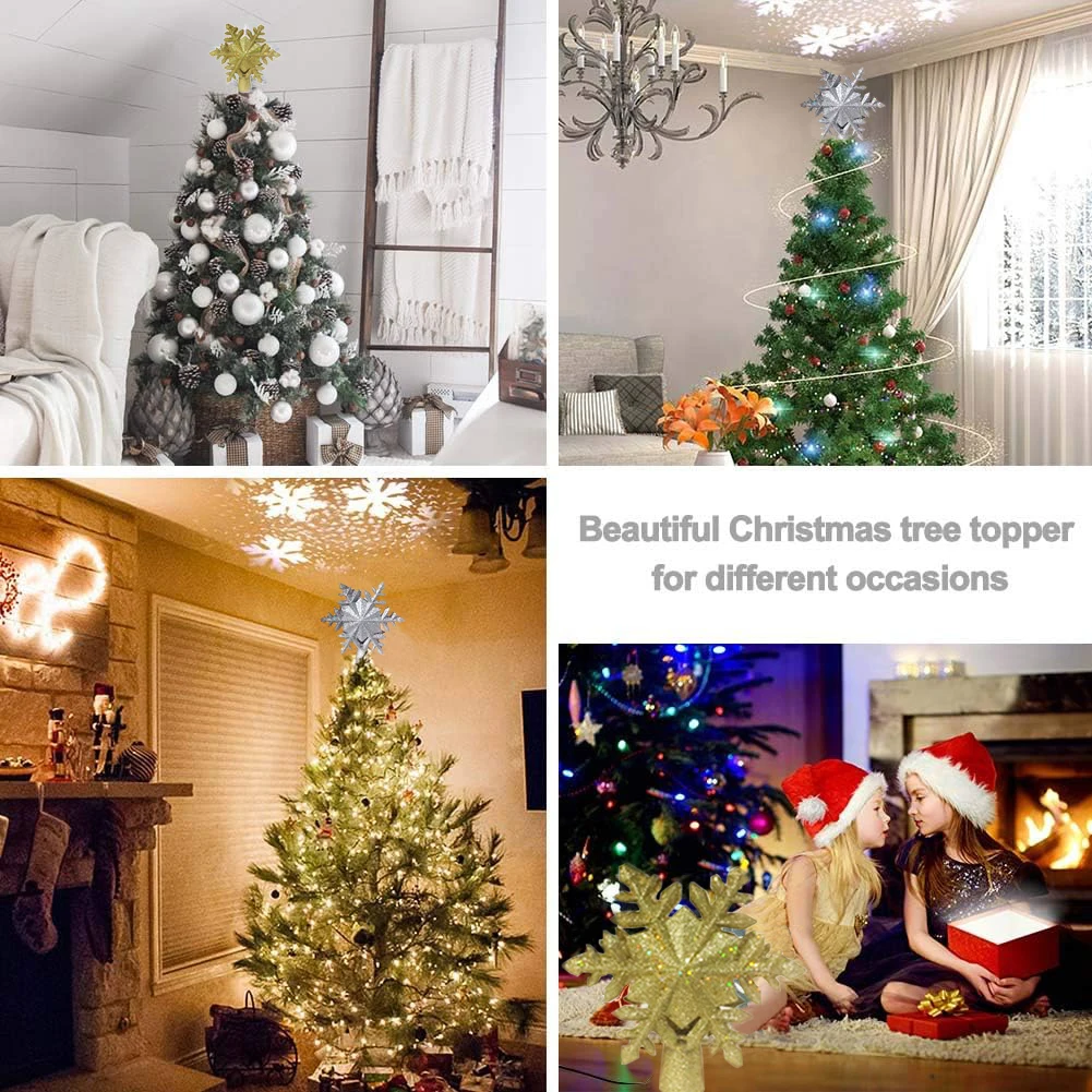 

YOUZI PVC Christmas Star Tree Topper With 2.4m Plug Wire 3D Hollow Snowflake Shape Romantic LED Night Light Projector