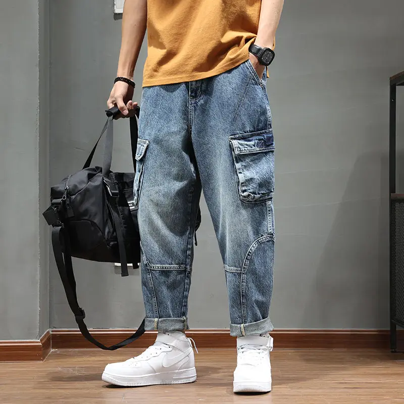 

With Pockets Jeans for Men Loose Trousers Regular 2025 Fashion Cotton New in Trend Kpop Cheap Retro Xs Baggy Man Cowboy Pants