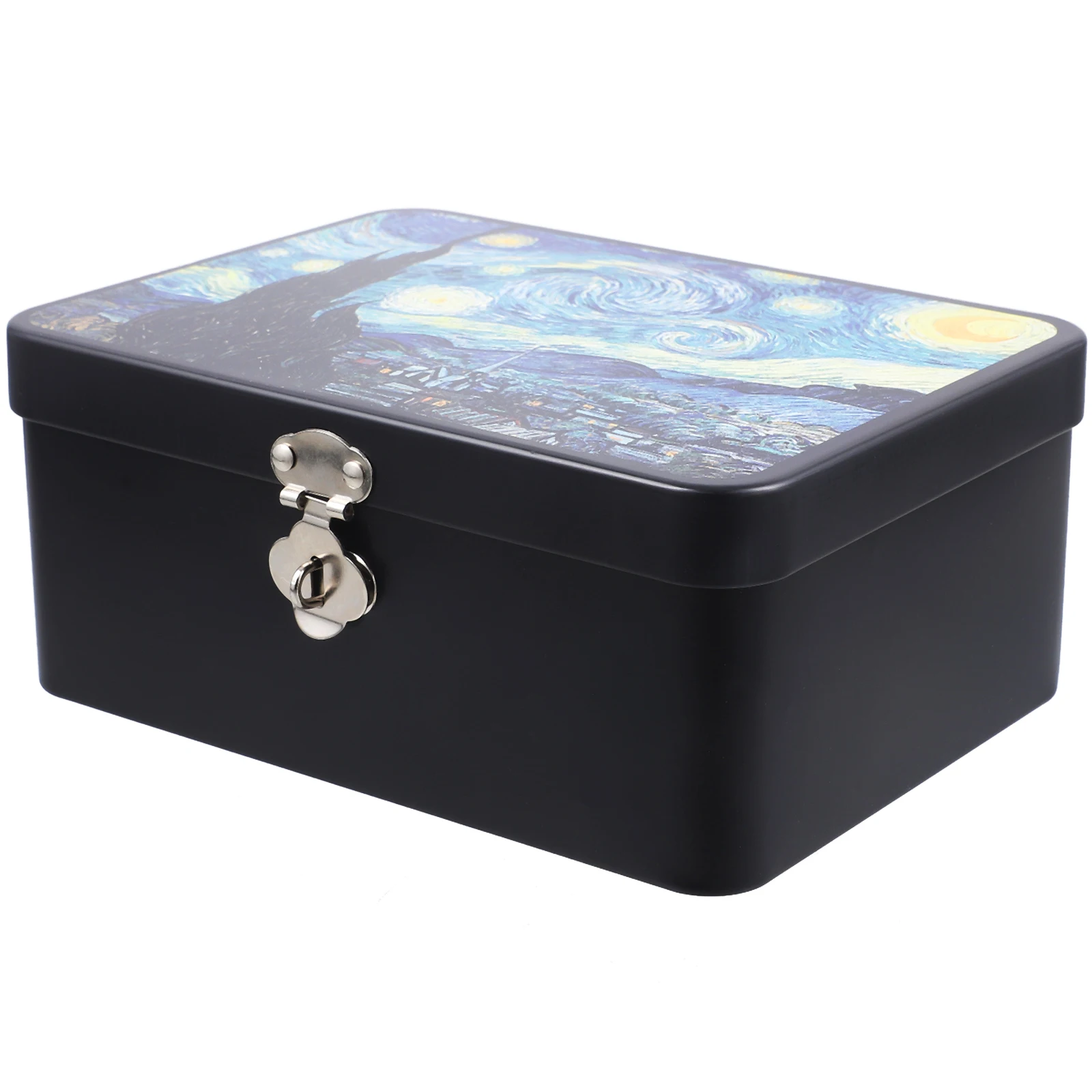 

Vintage Storage Box Tinplate Case Treasure Chest Boxes Metal Container with Lid Man