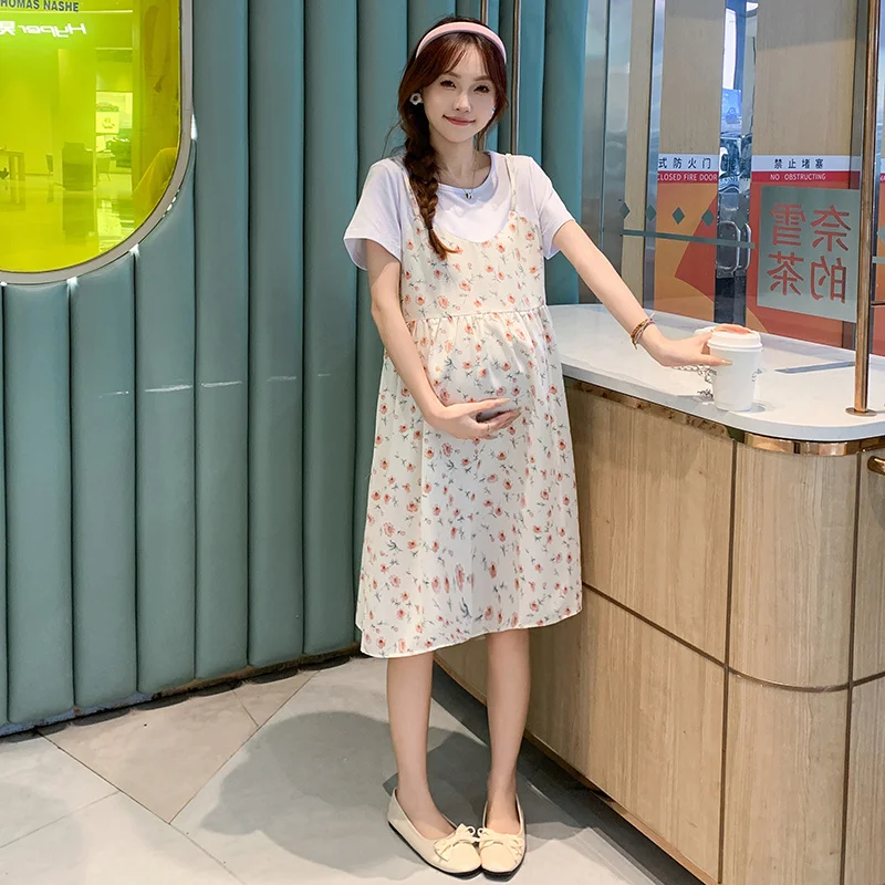 

Maternity Dresses Fashion Summer A-line Loose Short Sleeve Skirt Pregnant Women Irregular Clothes Pregnancy Mom Print Dress New