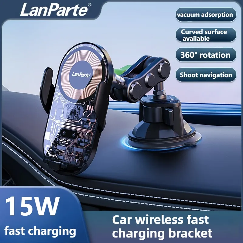

Беспроводное автомобильное зарядное устройство Lanparte с креплением для телефона, держателями для телефонов с быстрой зарядкой 15 Вт и автоматическим зажимом для iPhone, Samsung Galaxy