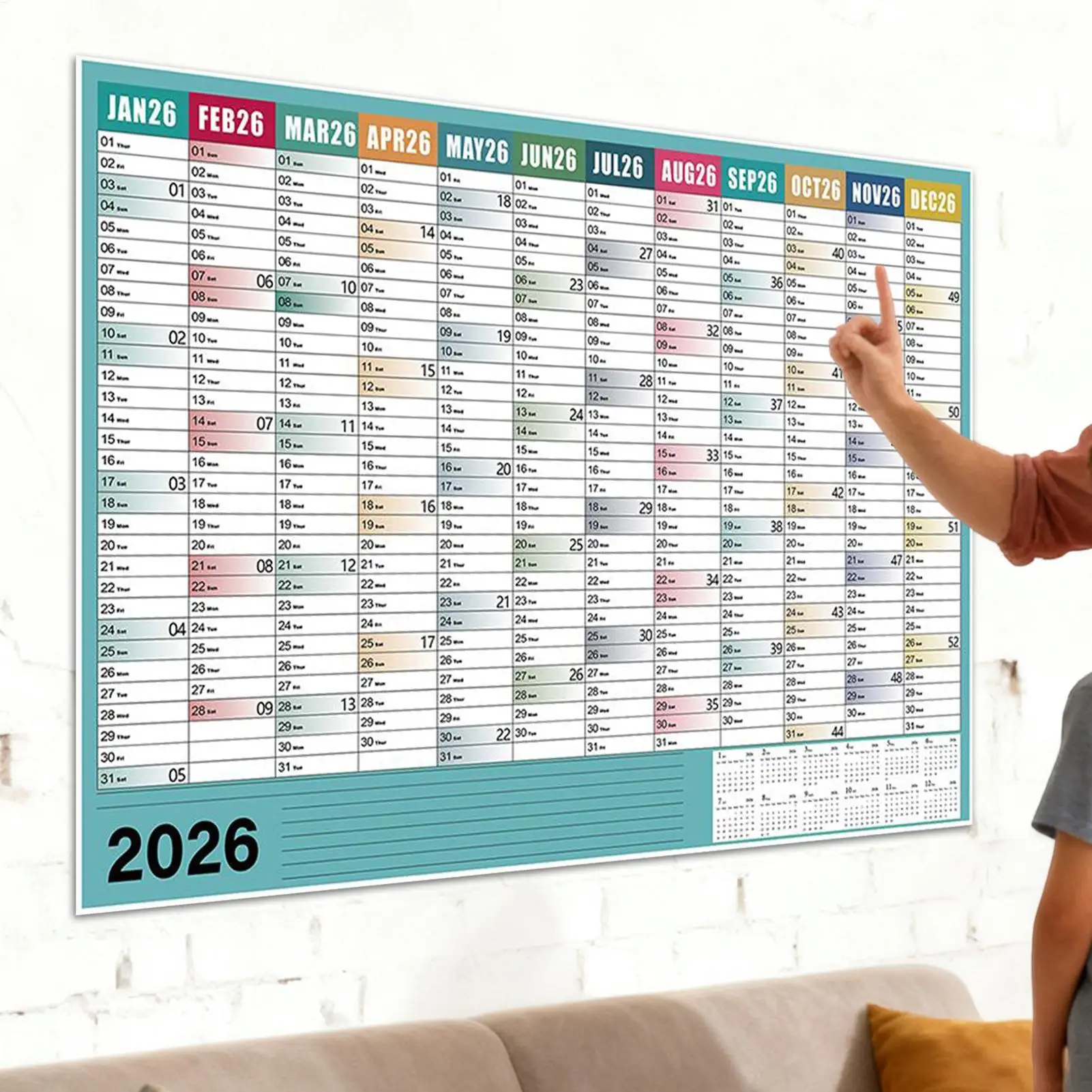 

2026 Monthly Wall Calendar 29 X 20 Inch Large Home Decor with Tip Labels Monthly Wall Calendar for Mental Study School Task Home