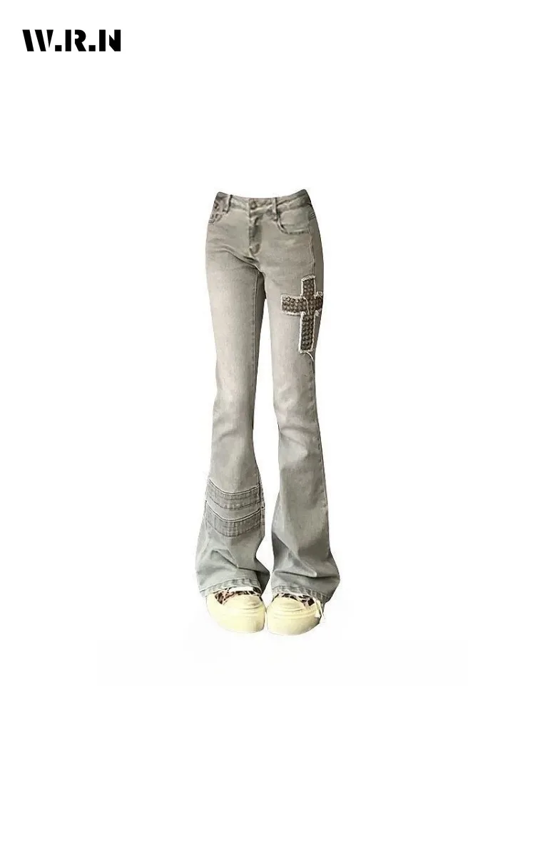 

Female 2000s Hight Street Retro Y2K Cargo Pants Harajuku Sheath High Waist Flared Jeans Women Dark Goth Slim Kpop Denim Trouser