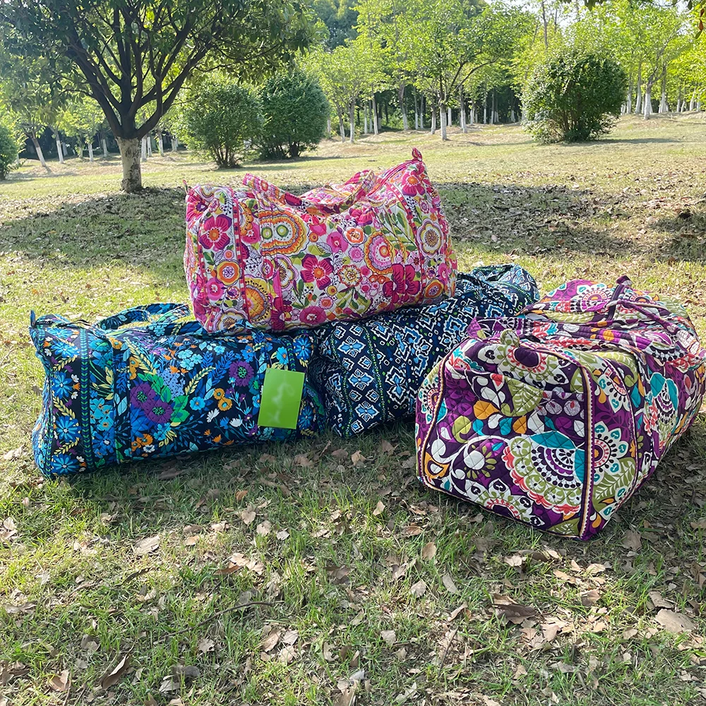 Mala de viagem dobrável para mulheres, ecológica, impressa em algodão, grande capacidade, bolsa de bagagem de mão, bolsa de mão