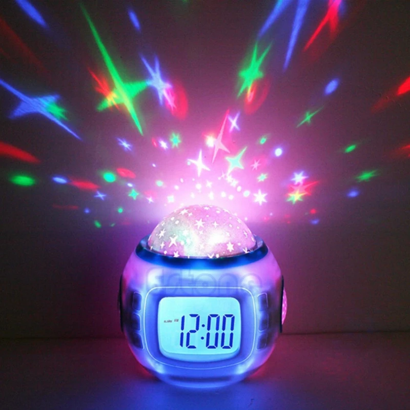 Fantasy Music Full of Stars Projection Digital Alarm Clock Children Sleep Alarm Clock Night Colorful Light Room Decor Home Decor