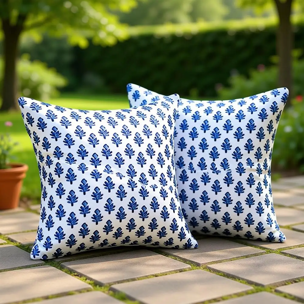 

Набор из 2 водонепроницаемых чехлов для подушек 50x50 см с богемным цветочным узором в темно-синем цвете для уличной мебели, сада, веранды, дивана