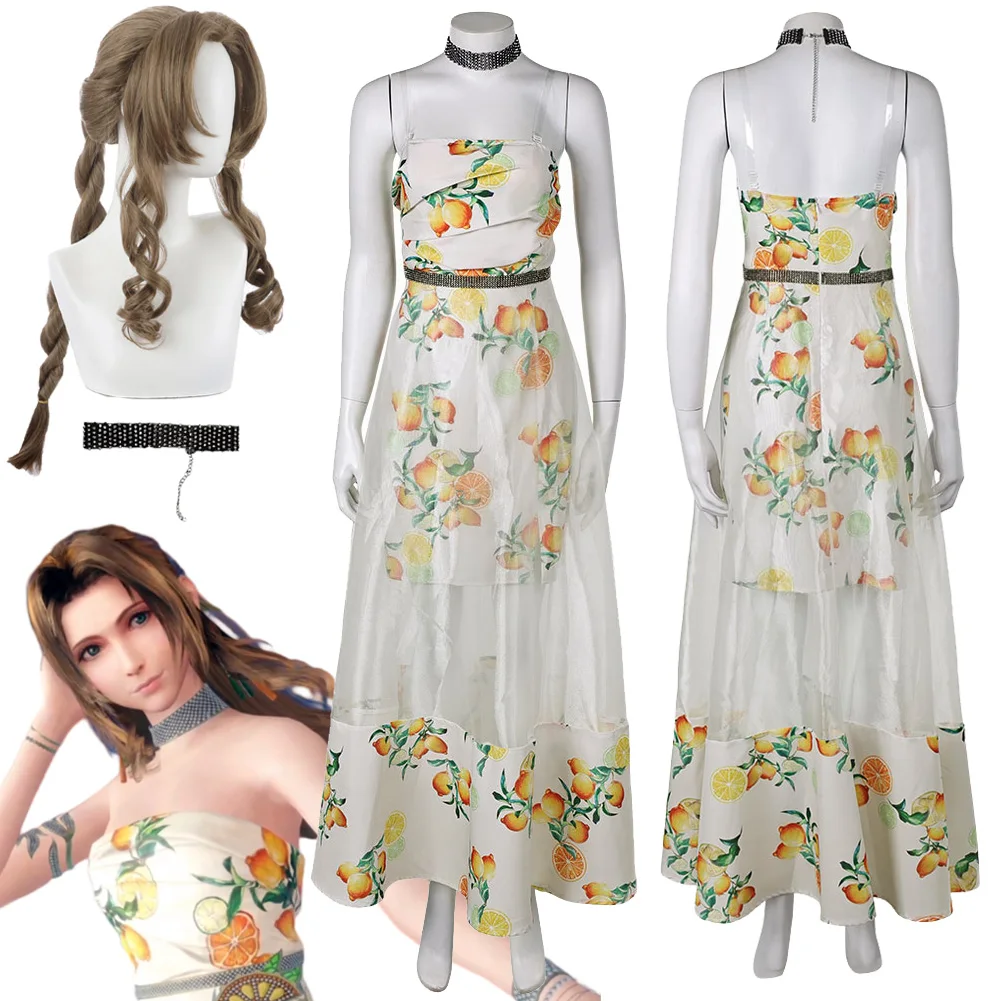 FF7 Aerith Cosplay fantasía cítricos vestido estampado Anime juego Final Fantasy VII disfraz mujeres adultas trajes de juego de rol