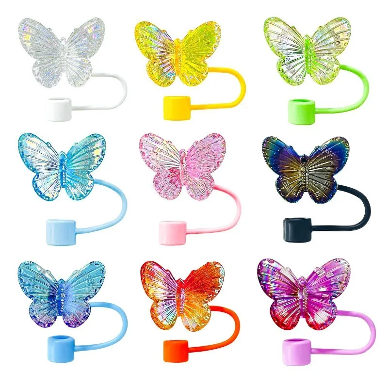 Cute Butterfly Straw Covers Cap 10mm Soft Silicone Straw Tips Cover Reusable Drinking Straws for Stanley Cup Straws Accessories