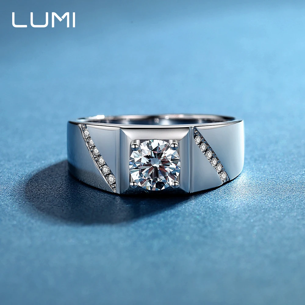 

Мужское кольцо LUMI D Color 1-2CT с муассанитом и бриллиантом - стерлинговое серебро S925, минимализм, обручальные украшения с сертификатом GRA