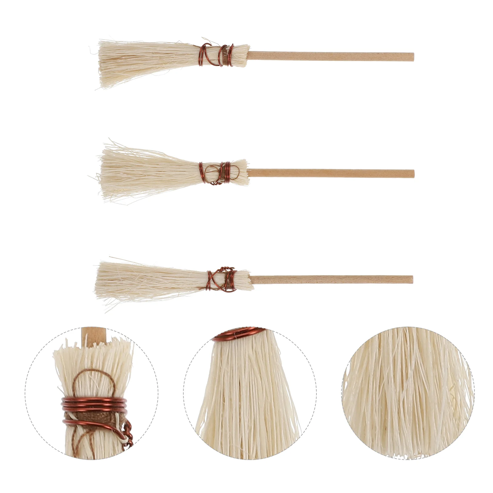 3 Pcs Broom Model Children’s Toys Mini Grass Brooms House Accessories Miniature Photo Props Wood Ornaments