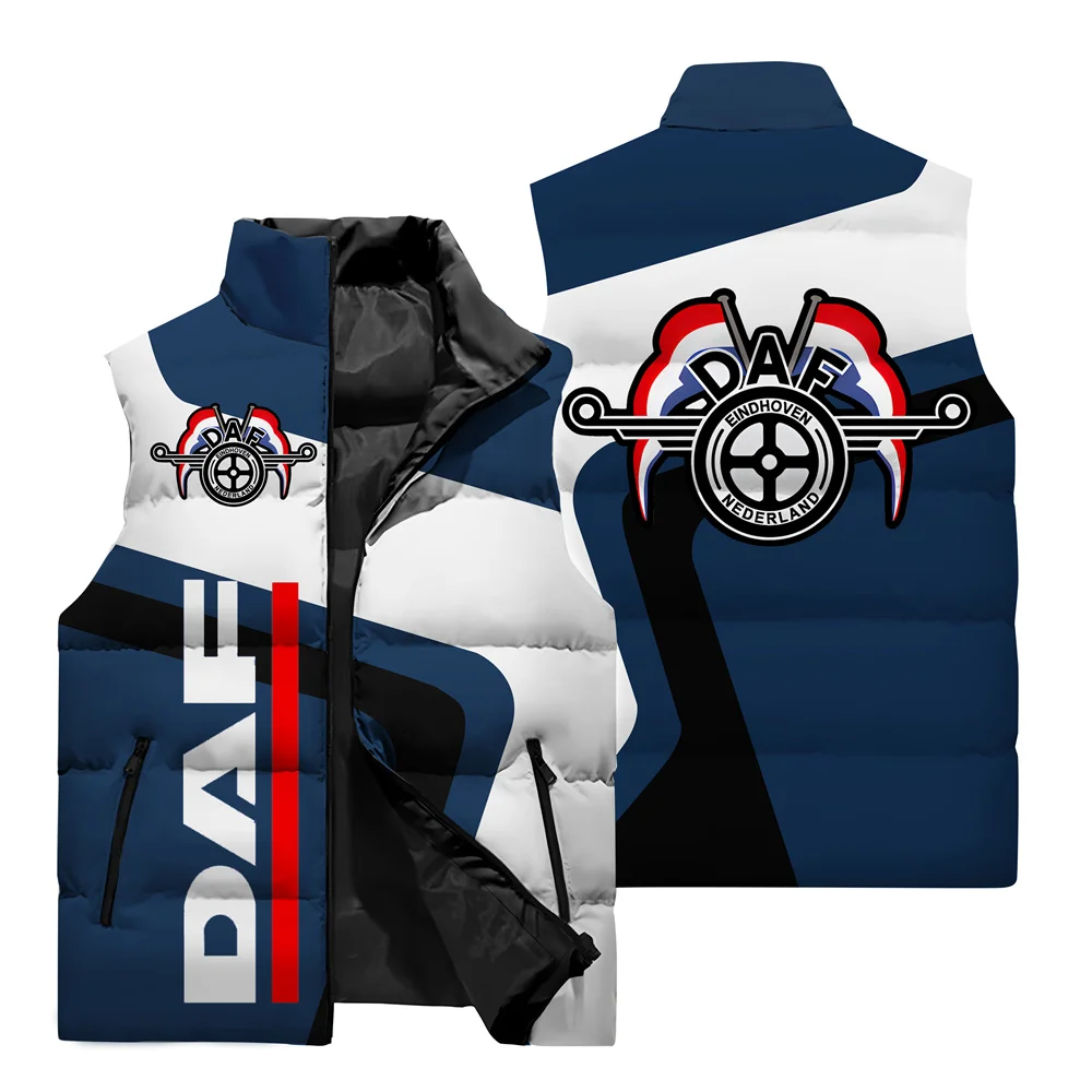 Truck Logo DAF Logo 3D Printed Sleeveless Vest, New Fashionable Standing Neck Zippered Jacket, Motorcycle Cycling Clothing 6XL