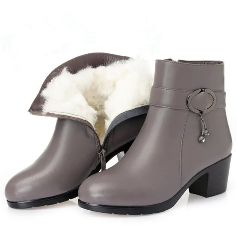 Winter Genuine Leather Women Boots Thick Wool Warm Women High-heeled Boots High Quality Female Snow Boots Fashion Women Shoes 43