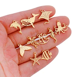 5Pc/Lot Tropical Nautical Sea Ocean Pendant Stainless Steel  Fishtail/Dolphin/Whale/Devil Fish/ Anchor Charms for Jewelry Making