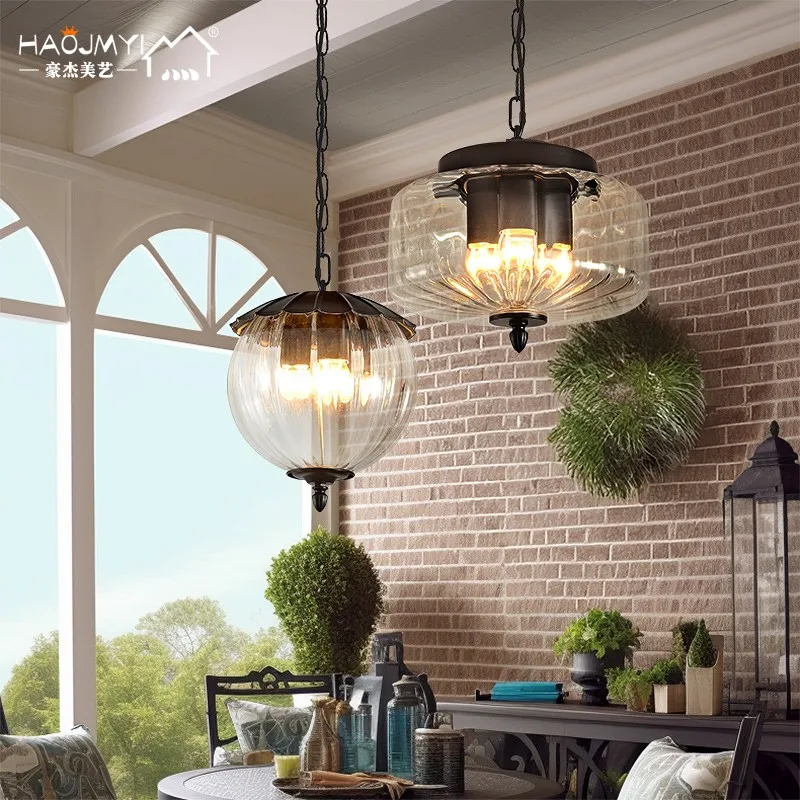 American Retro Glass Sunroom Pendant Light Balcony Corridor Outdoor Gazebo Hallway Lighting Glass Ceiling Lamp Home Changeable