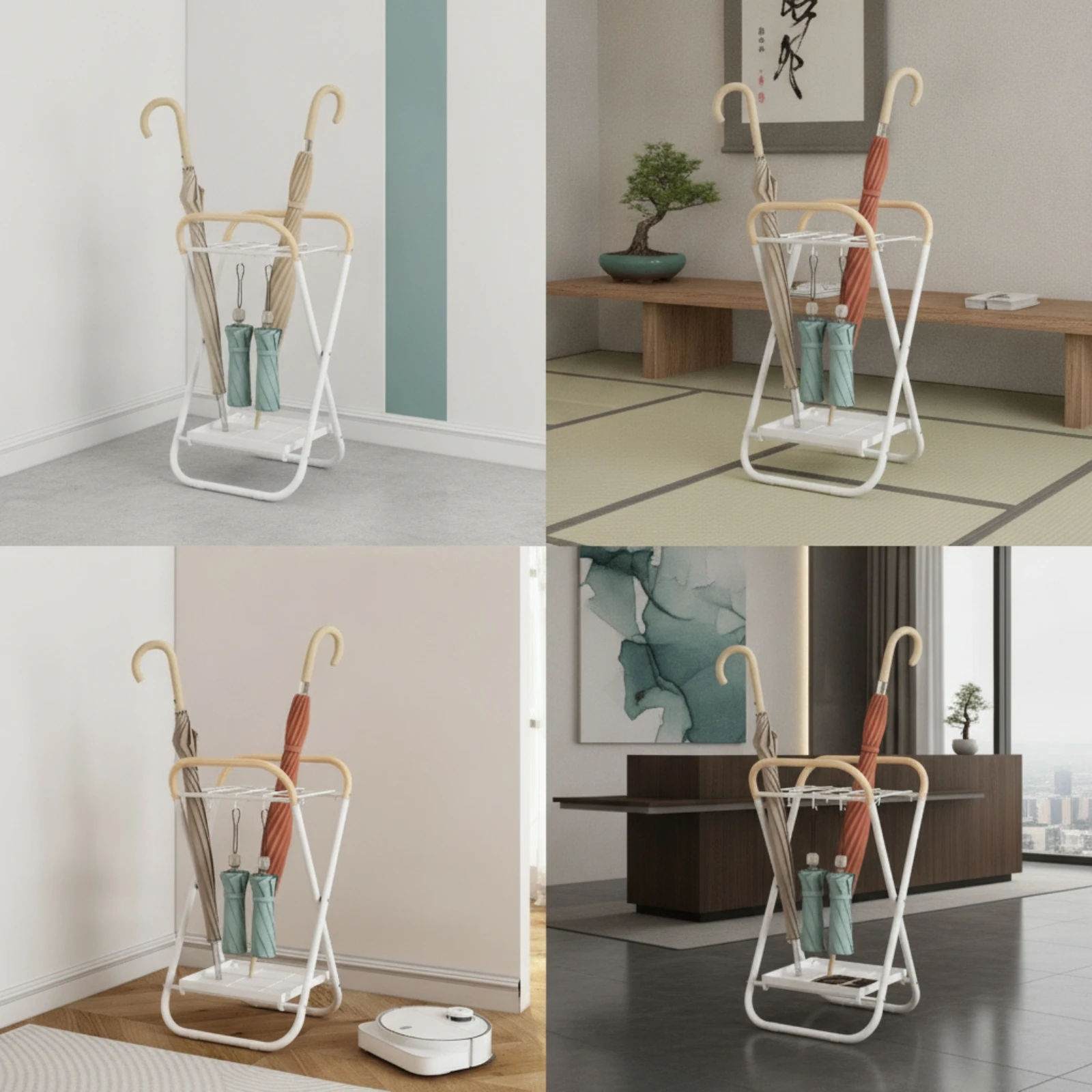 Umbrella Stand with Water-Catching Tray Freestanding Umbrella Holder with Drain Tray Organizer Removable Rust-Resistant