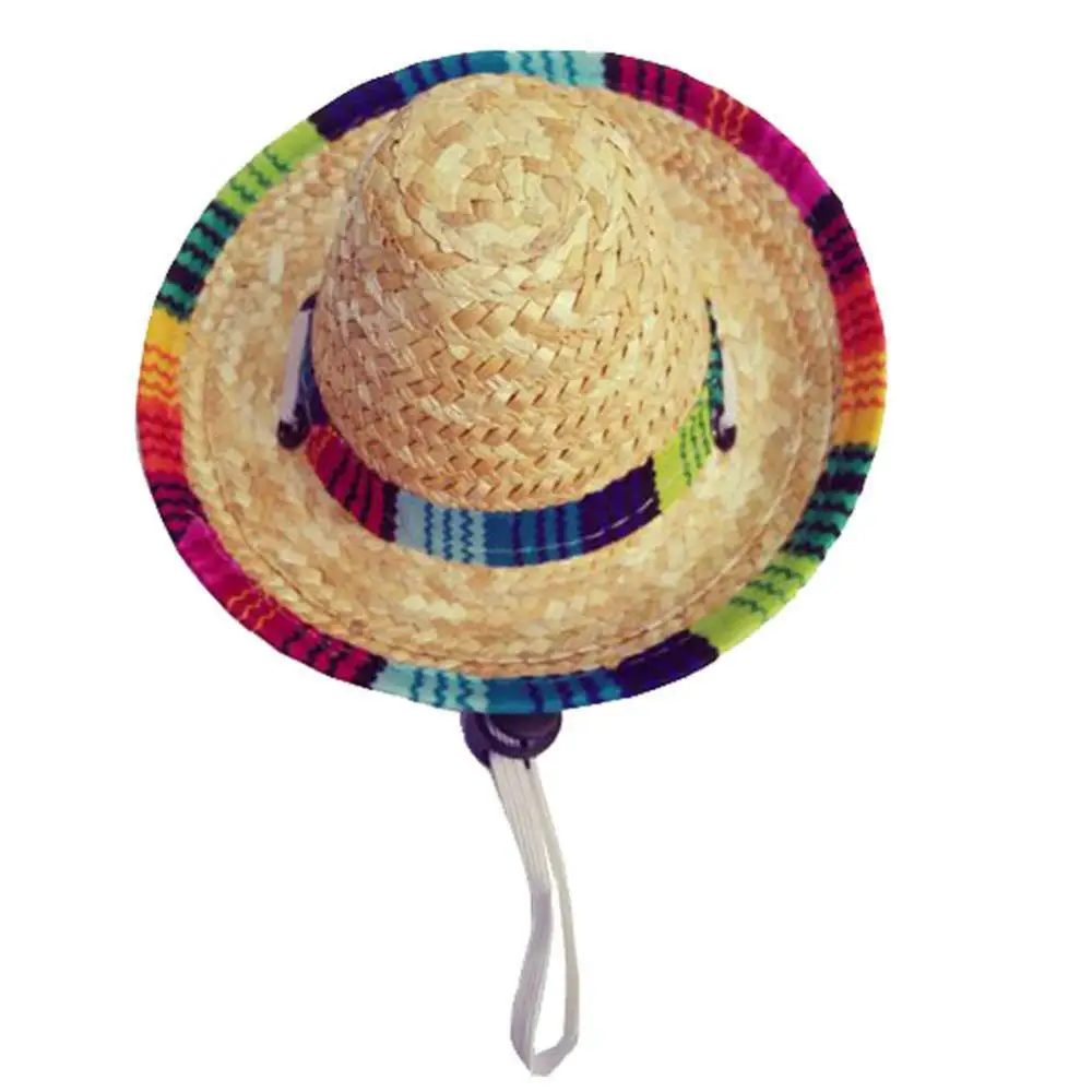 Cute Mini Puppy Dog Cat Straw Woven Sun Hat Cap Mexican Sombrero Pet Supplies Hot