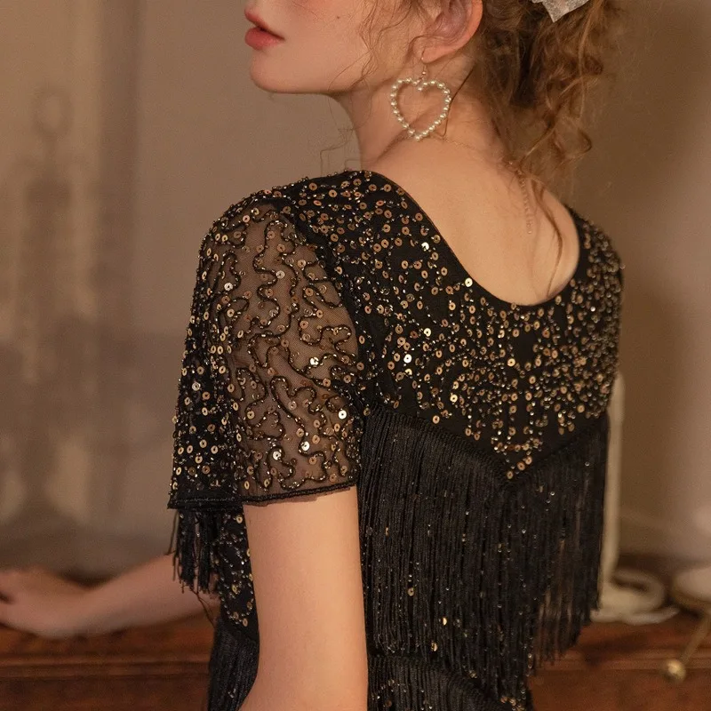 1920S Flapper Dinner Gatsby Cocktail Party Cosplay Dress Sexy Nightclub Sequin Tassel Dance Dress