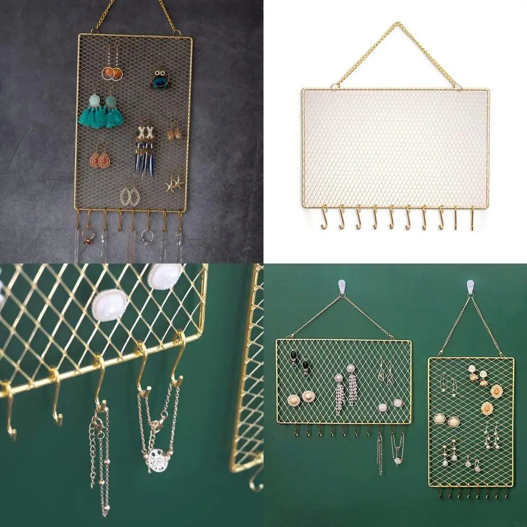 

Exquisite Interior Ornament Metal Earring Holder Wall Mounted Hanging Jewelry with Hooks for Dangle