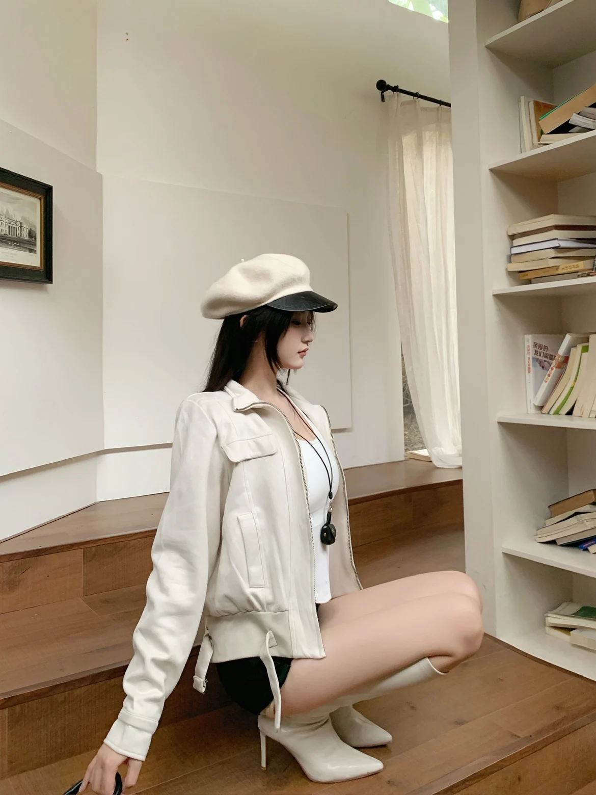 

Beloved Golden American Retro Sle Stand Collar Open Cardigan Motorcycle Jaet Long Sve Women's Outerwear Casual Commute