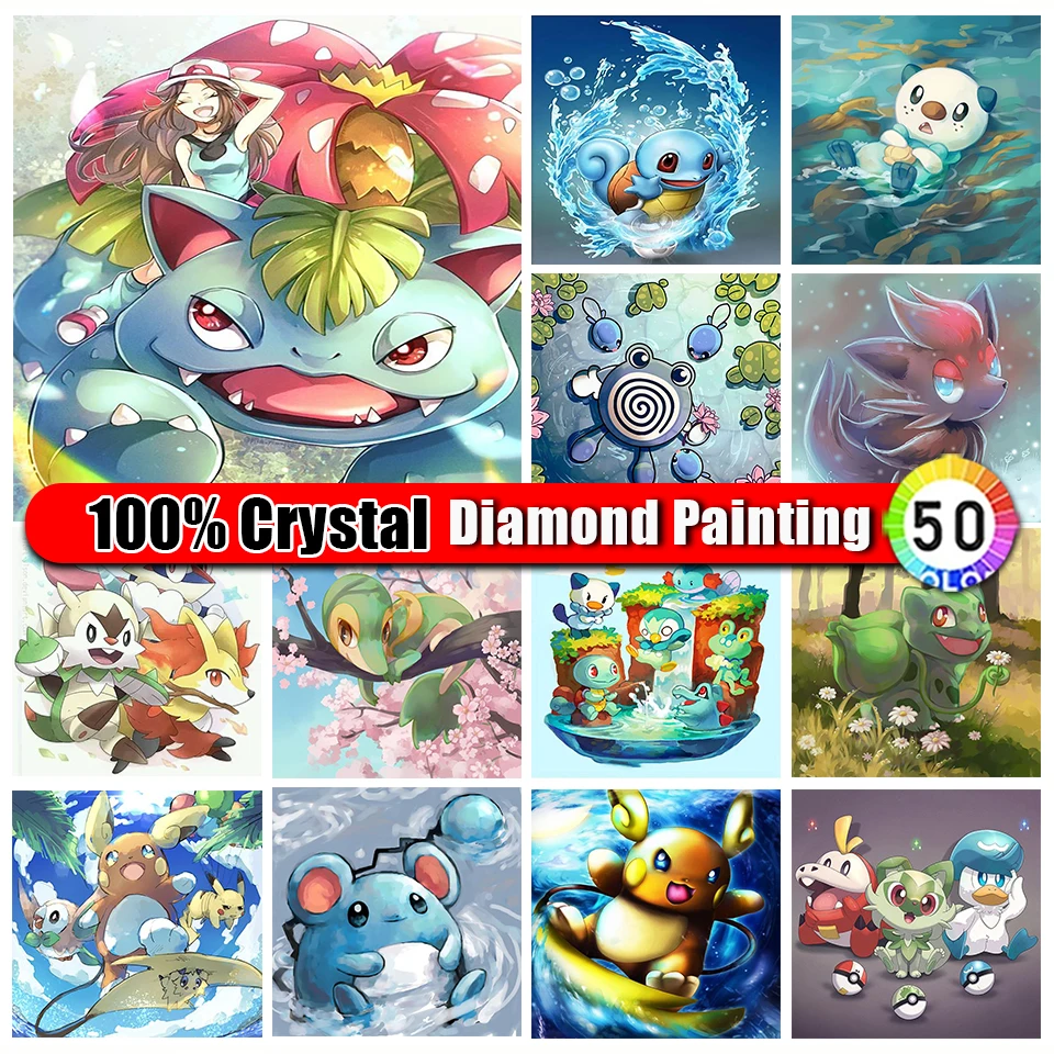 100% Crystal Diamond Painting Pokemon Anime Full Drill 5D Mosaic Diamond Embroidery Cartoon Art Kit Rhinestones DIY Home Decor