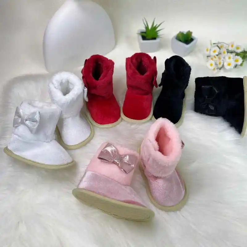 Baby Bow Fluffy Comfortable Cotton Boots 0-18 Months Girls Soft Bottom Comfortable Preschool Shoes