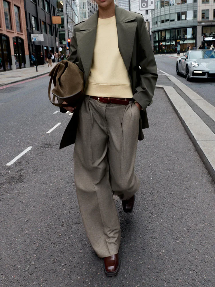 Nieuwe Herfst Street Sle Damesjas Losse Casual Winddicht Double-Breasted Windjack Gordel Lange Sve Pak Kraag Jas