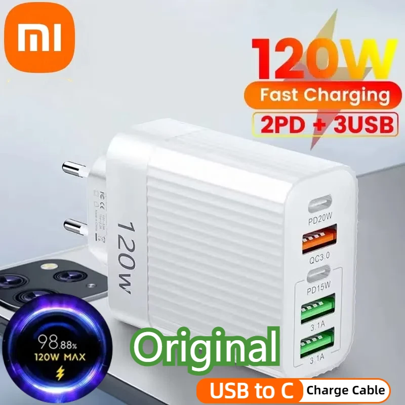 Xiaomi 120W Fast Charging Type C PD Charger Multi Ports USB Phone Charge Adapter For iPhone  Samsung Oneplus Pixel Cellphones