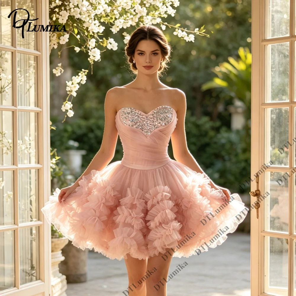 Strapless Sweetheart Hoco Dress 2026 Rhinestone Bust 3D Floral Ruffle Mini Formal Gown Homecoming Gown Customized Cocktail Dress view 4