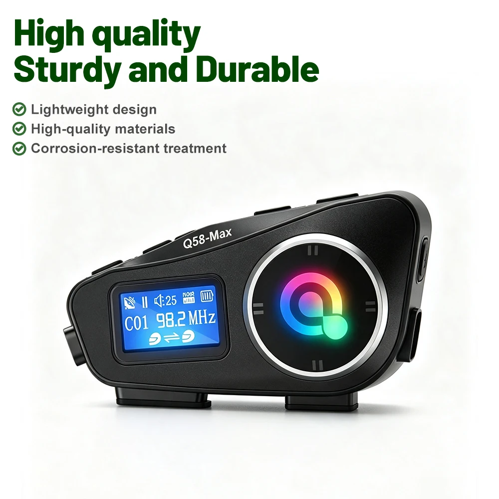 Q58 MAS Motorcycle Helmet Intercom Wireless Bluetooth Headset Moto LCD Display FM Walkie-Talkie Helmet Headset IP65 Waterproof