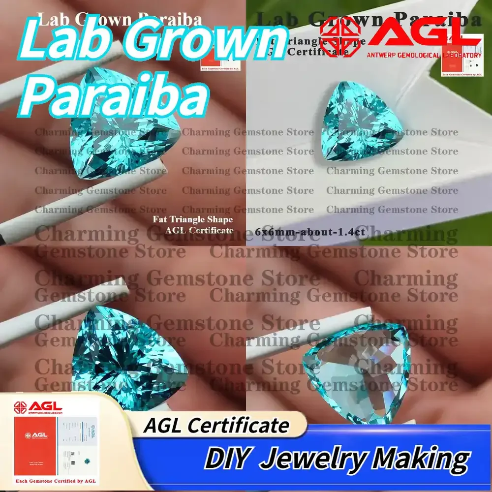 

Lab Grown Paraiba Gemstone Fat Triangle Cut for DIY Jewelry Making Inlay Ring Necklace AGL Certificate Lab Created Paraiba