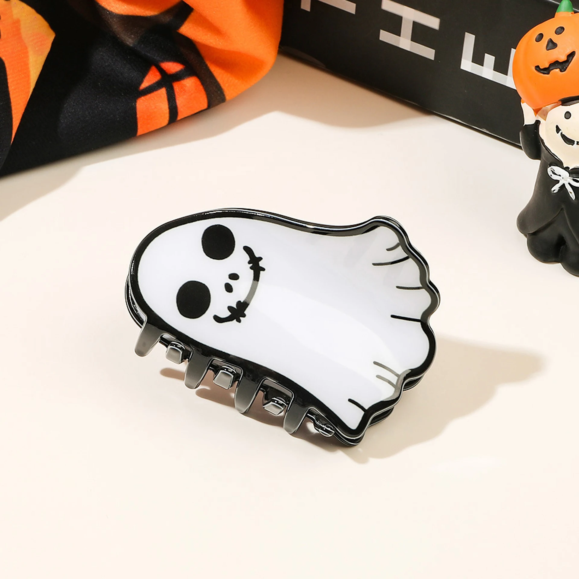 1 Stück Halloween Gruselige Fledermäuse Geister Schreckliche Atmosphäre Dekorationen Haarklammern für die Rückseite des Kopfes Kürbis-Haarspange – Detail 3