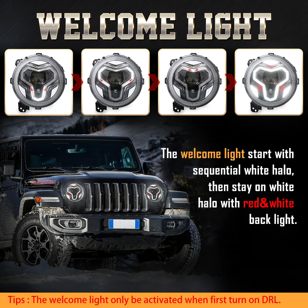 OVOVS  9 inch Headlights with Integrated DRL Turn Signal Light for Jeep JL 2018-2023 Jeep Gladiator JT 2019-2023