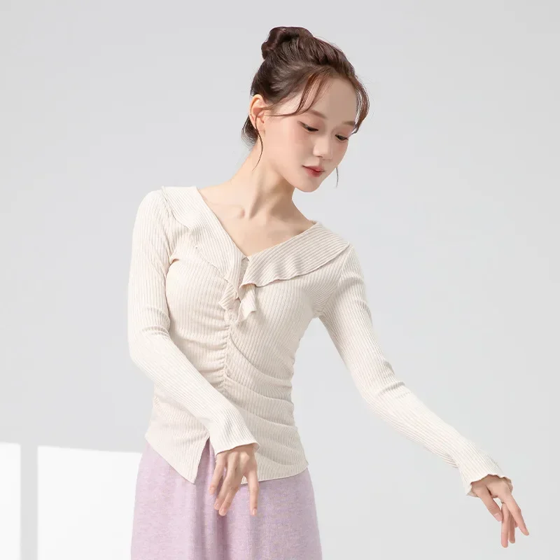 Modern dance clothes women's spring new French lotus leaf edge sweet v-neck top Chinese classical dance practice clothing