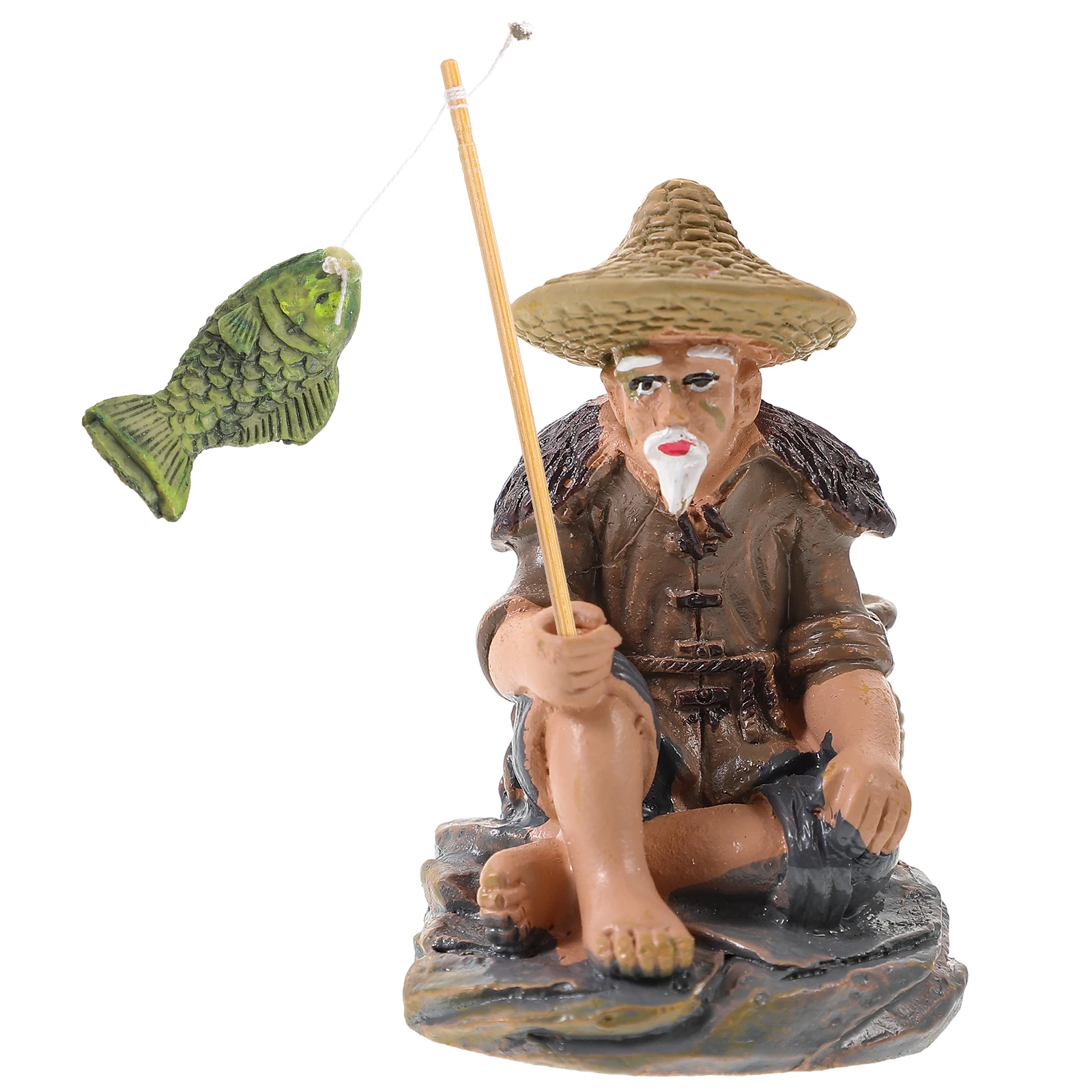 

Fisherman Statue Retro Resin Figurine Lifelike Decor for Fish Tank Bonsai Garden Mini L R om Color Single pcs