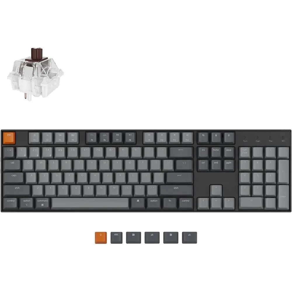 Full-Size 104-Key Mechanical Gaming Keyboard with Bluetooth, Brown Switches, Multitasking, White LED Backlight, USB C Wired for