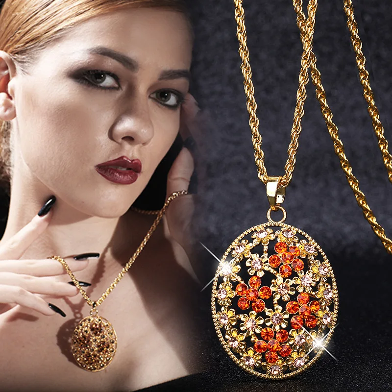 Luxury Flower Oval Long Chain Necklaces & Pendants for Women 2024 Fashion French Retro Court Style Necklace Party Jewelry