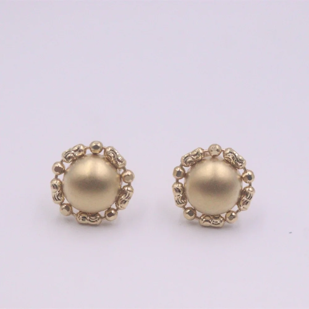 

Real Pure 18K Yellow Gold Stud Men Women Lucky Carved Beads Ball Round Earrings 2g