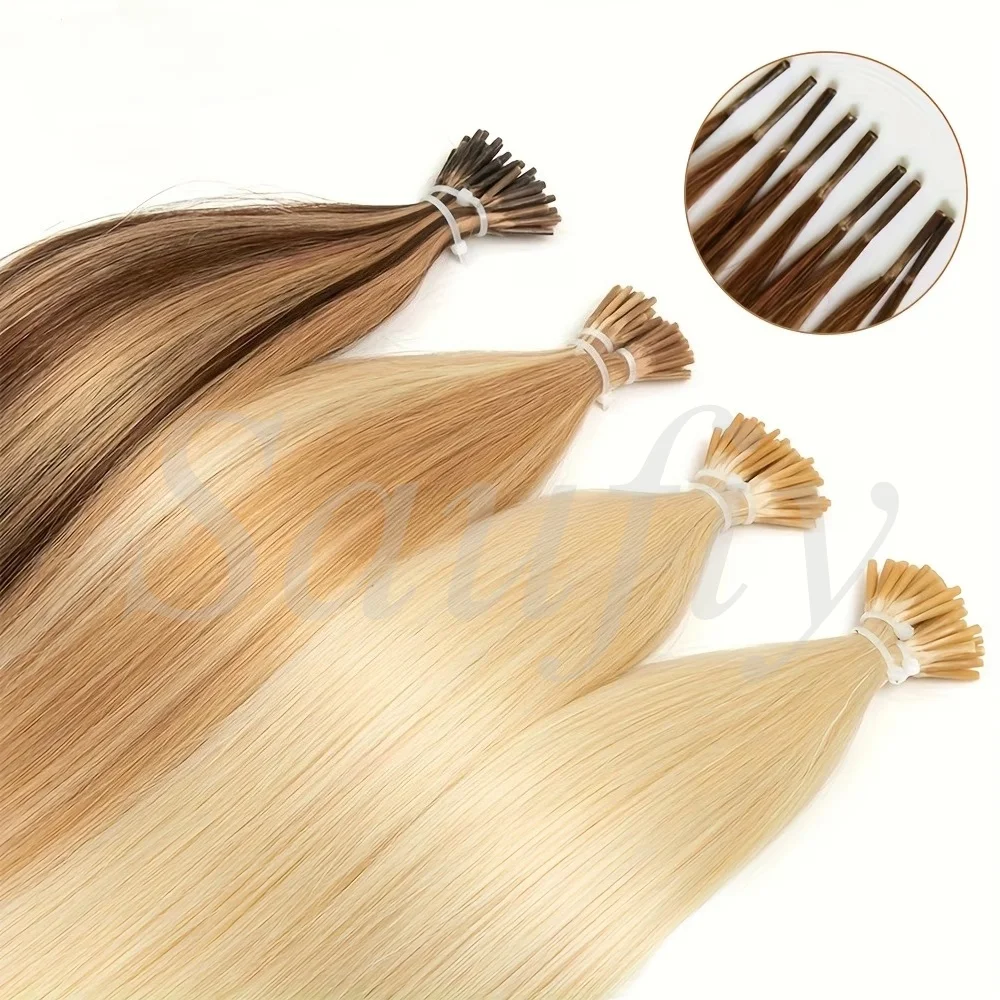 30g/Pack Highlights Blonde I Tip Human Hair Extensions for Women Pre Bonded Micro Beads Hair Straight Brown Black Blonde Microlink Human Hair Extensions 50strands