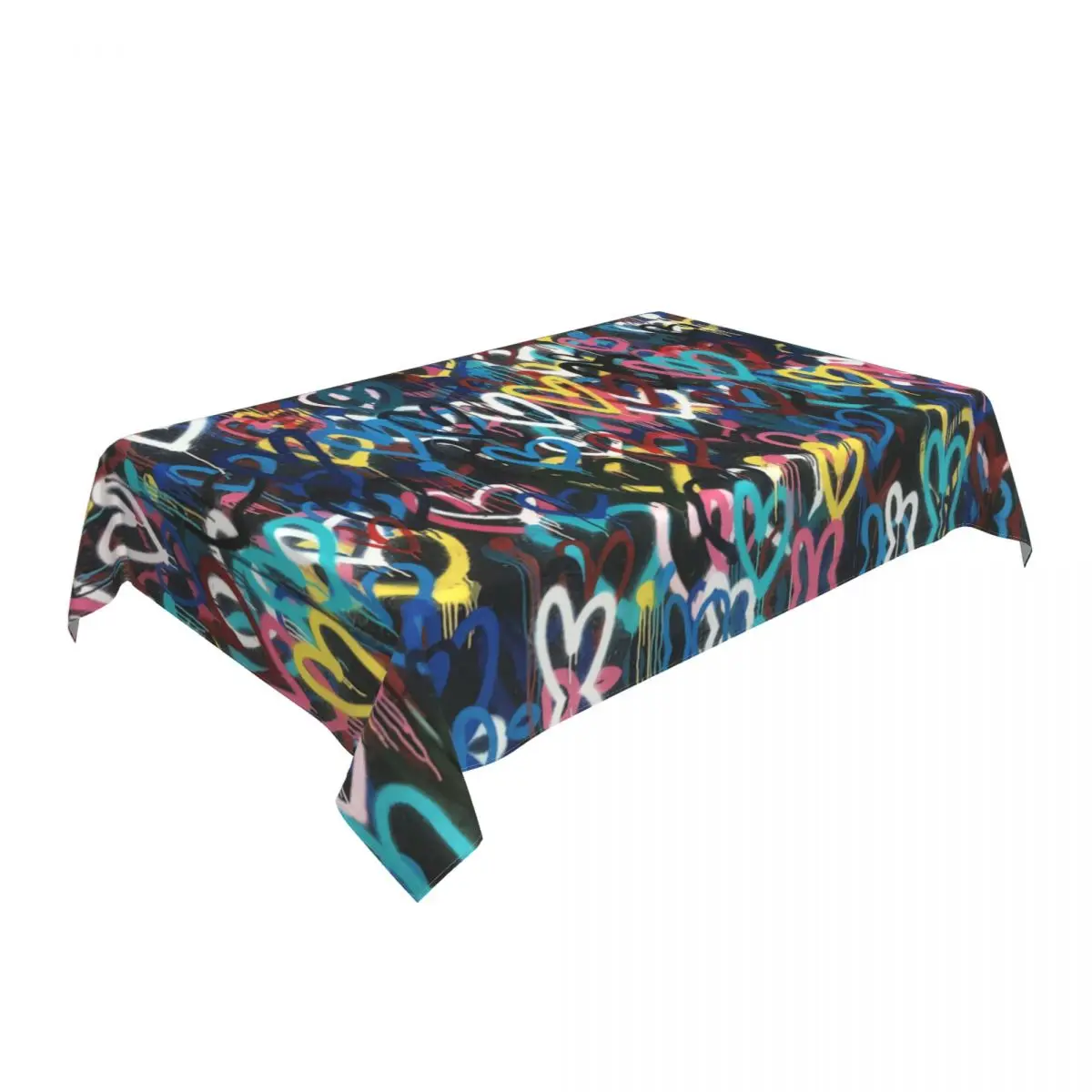 Rectangular Oilproof Heart Graffiti Table Cover Elastic Fitted Banksy Street Art Table Cloth Backed Edge Tablecloth for Picnic