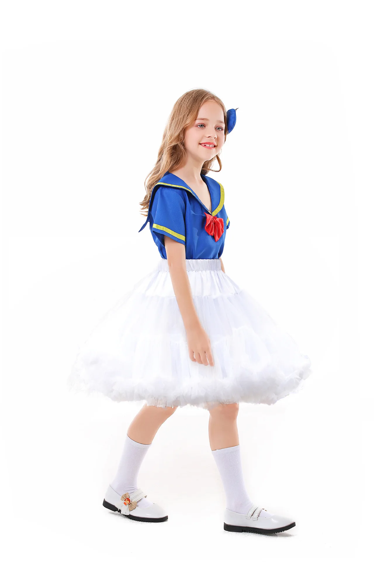 Girls Halloween Blue Navy Uniform Costume Female Duck Sailor Bow Bubble Skirt Role Play Carnival Party Children's Day Clothing